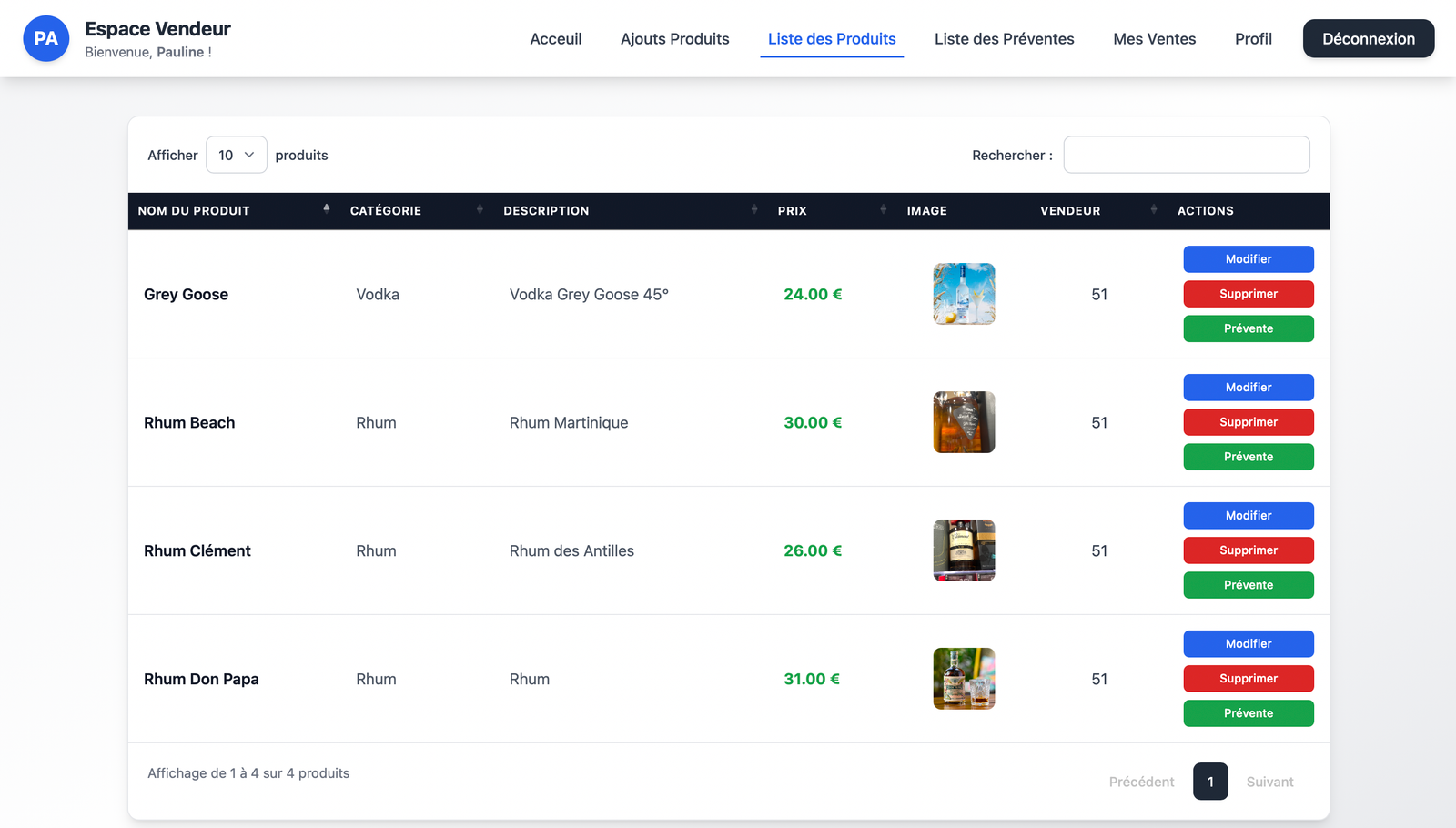 Liste produits